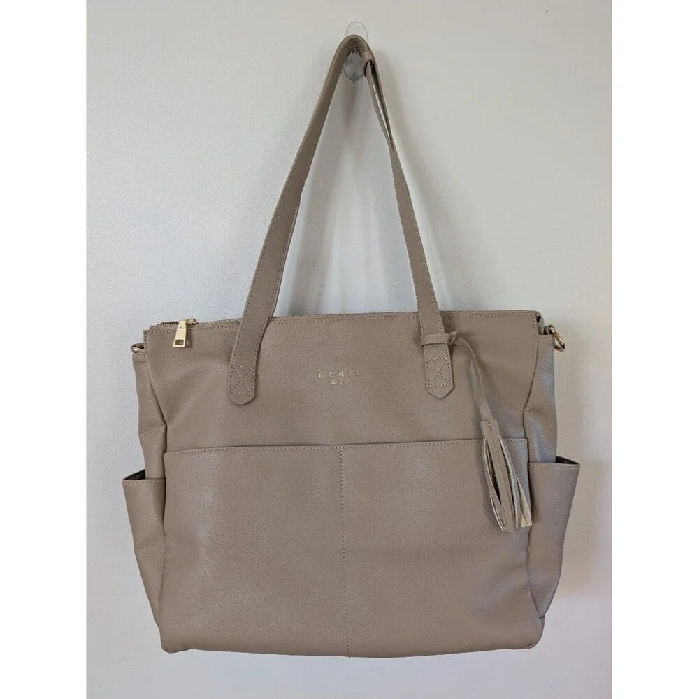 Elkie and Co The Aberdeen Diaper Bag Backpack Beige White Large